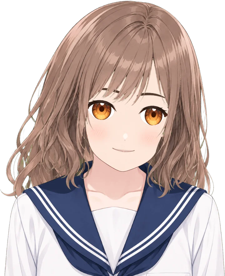 A rigged character rendered by the Iki engine, head turned slightly and smiling.